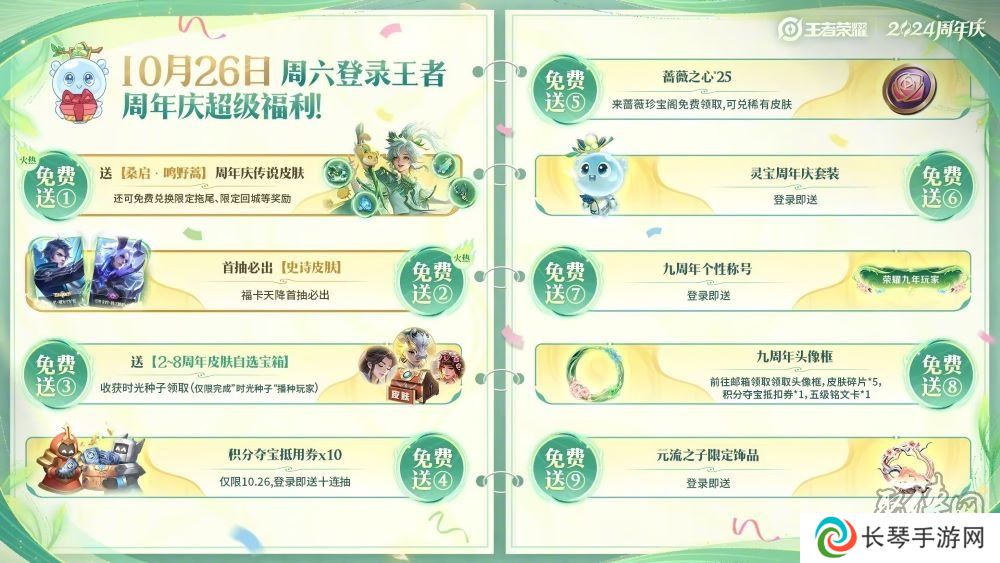 王者荣耀九周年的福利有哪些 王者荣耀九周年庆福利活动总结